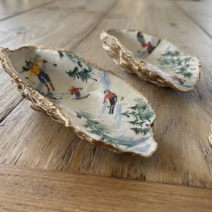 Alpine Elegance:Ski Season Oyster Shell Dishes and Ornaments Large Size