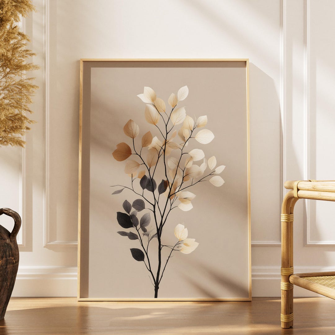 Neutral Leaf Botanical Print, Minimalist Beige Wall Art, Modern Nature ...