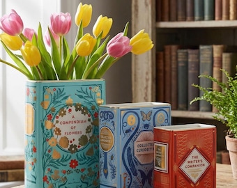 Book Shape Ceramic Vase, Vintage Book Flower Vase, Decorative Book Vase for Living Room, Aesthetic Flower Arrangement Decor