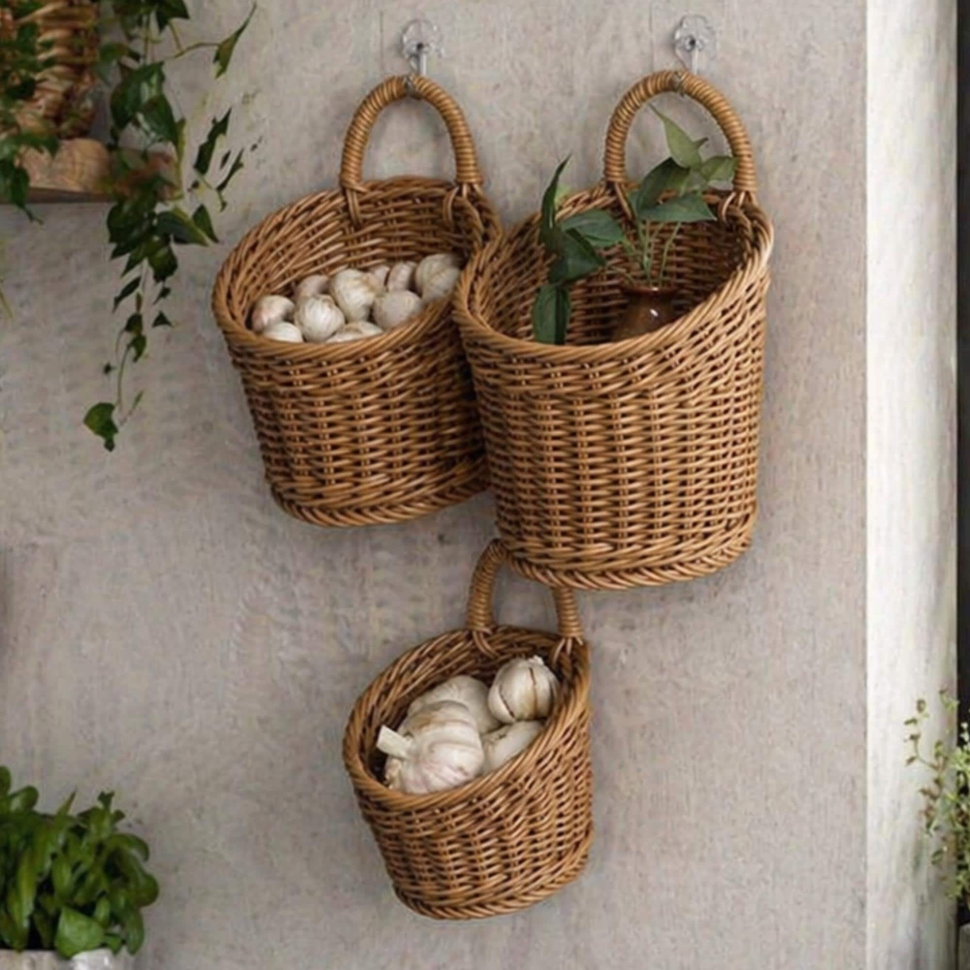 Wanddecoratie Riet Boho Muur Decor Set - 4 Geweven Rieten Manden Met Macramé Hangers | Ronde Wandmanden Voor Huisdecoratie Bohemien Interieur Decor