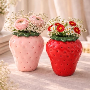 Keramische vaas aardbei, schattig decor fruitvaas, decor kleine plank, cadeau voor haar, keuken- of kinderkameraccent
