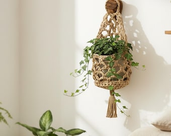 Boho Macrame Plant Hanger – Cotton Rope Hanging Basket for Plants, Wall Decor Storage, Minimalist Organizer