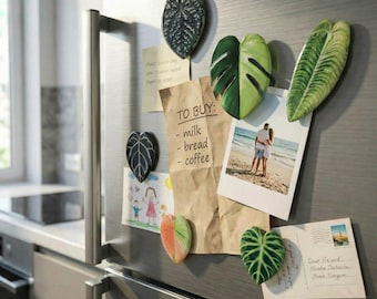 Plant Leaf Fridge Magnets Set of 8, Green Acrylic Plant Magnets, Botanical Refrigerator Decor, Nature Kitchen Magnets, Plant Lover Gift