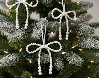 Pearl Bow Christmas Tree Ornaments – Handmade Beaded Holiday Decor