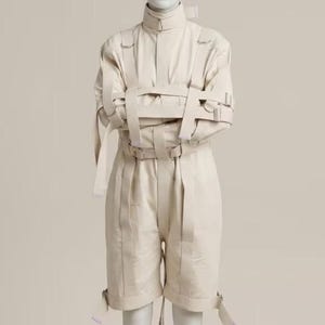 Avant-Garde Cream Harness Coverall with Cropped Shorts
