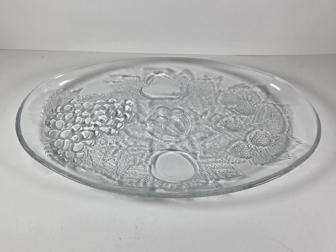 Rayware Glass Vintage Rayware 13” Pressed Glass Platter – Woodland Fruits Serving ...