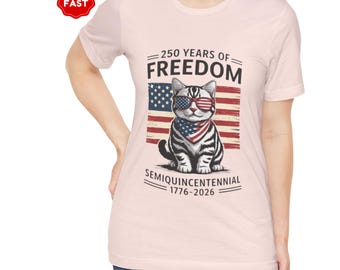 Patriotic Cat Shirt, America 250 Semiquincentennial Tee, USA Flag 4th July Top