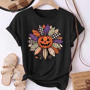 Autumn Floral Pumpkin Sunflower PNG, Patchwork Leopard Gingham, Halloween Jack O Lantern Design, Fall Spooky Cute Sublimation, Spooky Era