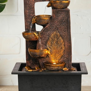 LED屋内滝噴水：ブラウンディヤステップ、金色の葉のデザイン