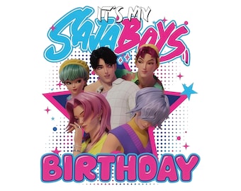 Saja Boys Compleanno PNG, Design per maglietta fan art Kpop Demon Hunters (Download digitale)