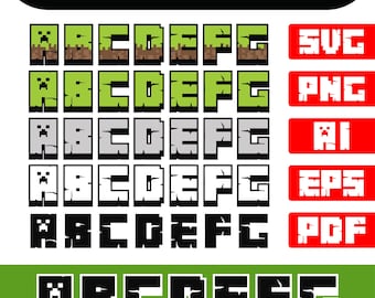 Pacchetto SVG di font Minecraft / Lettere e numeri dell'alfabeto per giocatori / File di taglio Cricut e Silhouette / Font per inviti di compleanno Minecraft