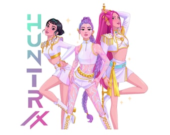 Huntrix Kpop Demon Hunters PNG / Saja Girls Anime Fan Art Design a sublimazione (download digitale)