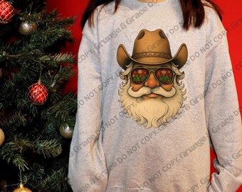 Cowboy Santa PNG | Western Christmas Santa with Sunglasses (Digital Download)