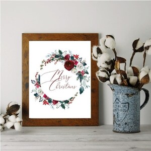Merry Christmas Floral Wreath Digital Download Instant Printable PDF Christmas Holiday Floral Farmhouse
