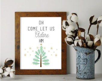 Oh Come Let Us Adore Him Christmas Hymn Printable, Farmhouse, Religious, Christmas Decoration, Digital Download, Instant Download, PDF