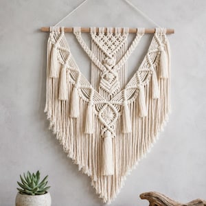 Grande arazzo da parete in macramè, decorazione murale boho, arazzo in cotone fatto a mano, decorazione neutra per la casa