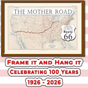 Póster imprimible grande con el mapa de la Ruta 66 de 1926 (descarga instantánea)