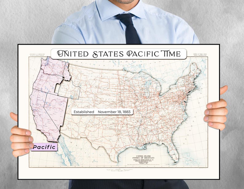 Pacific Time Vector USA Pacific Time Zone Map Printable Poster. (instant Digital Download ...