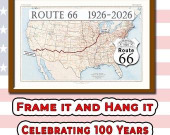 1926 to 2026 Route 66 printable map poster (instant download)