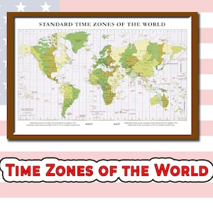 Póster imprimible del mapa de zonas horarias mundiales (descarga digital)