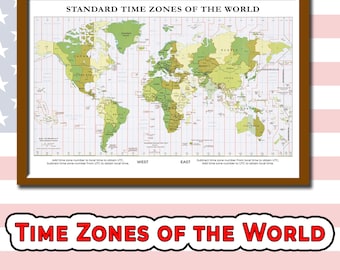World Time Zones Map Printable Poster (Digital Download)