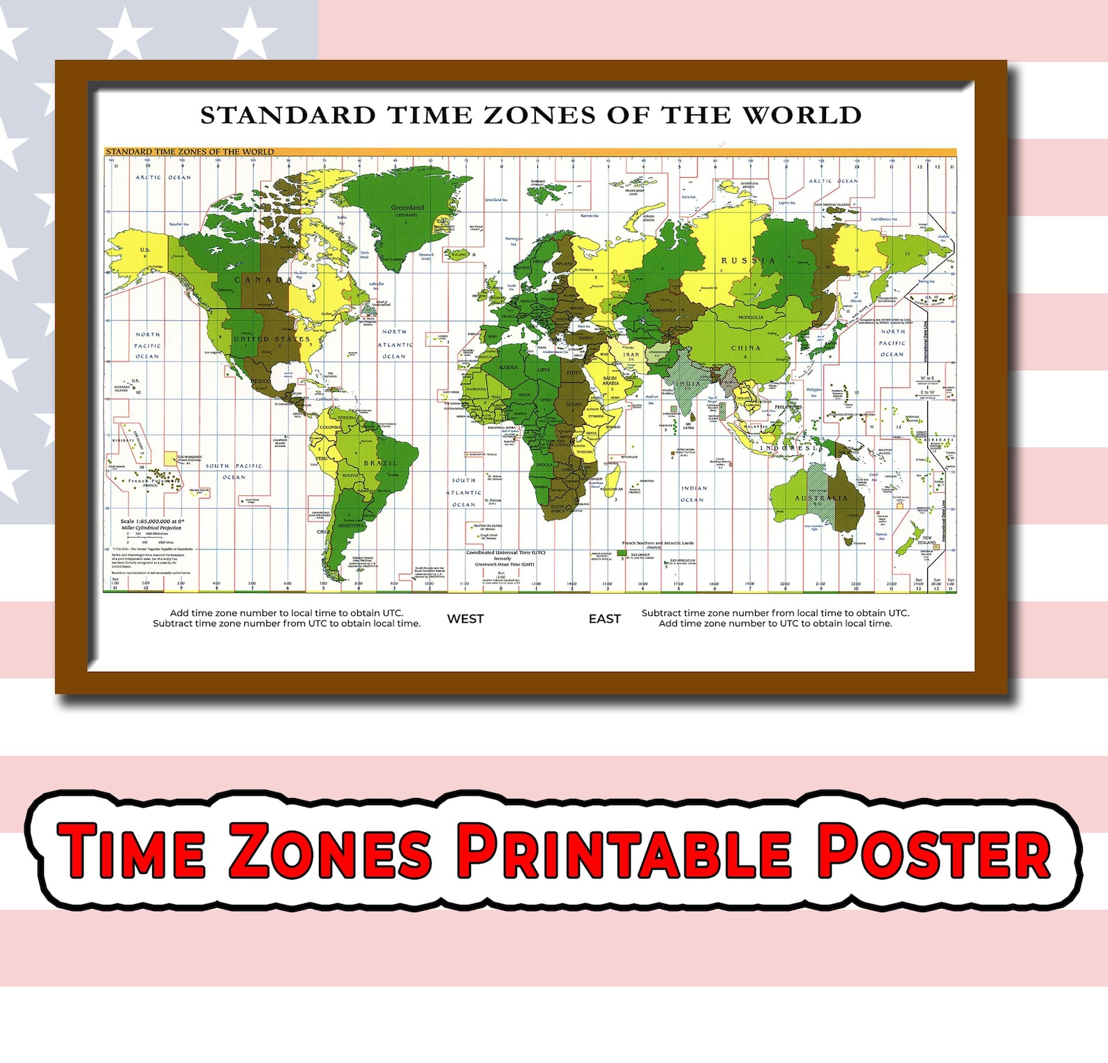 World Map Time Zones Printable Poster (instant Digital Download) - Etsy