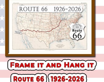 Mapa de la Ruta 66 de 1926 a 2026 (descarga instantánea)
