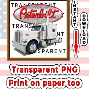 Peterbilt Sleeper 389 i vitt på en transparent 30 x 30 cm PNG (nedladdning direkt)