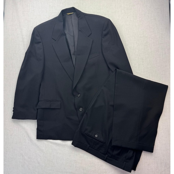 Cerruti 1881, Nino Cerruti Feathergab Mens Black 100% Wool 2 Piece Suit Blazer Trousers VTG