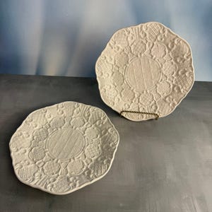San Marco Salad Plates Set of 2 Made in Italy White Embossed Scroll Ceramic