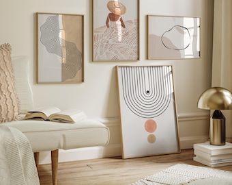 Moderne abstracte kunstafdrukken, set van 4, minimalistisch muurdecor, boho Home Art