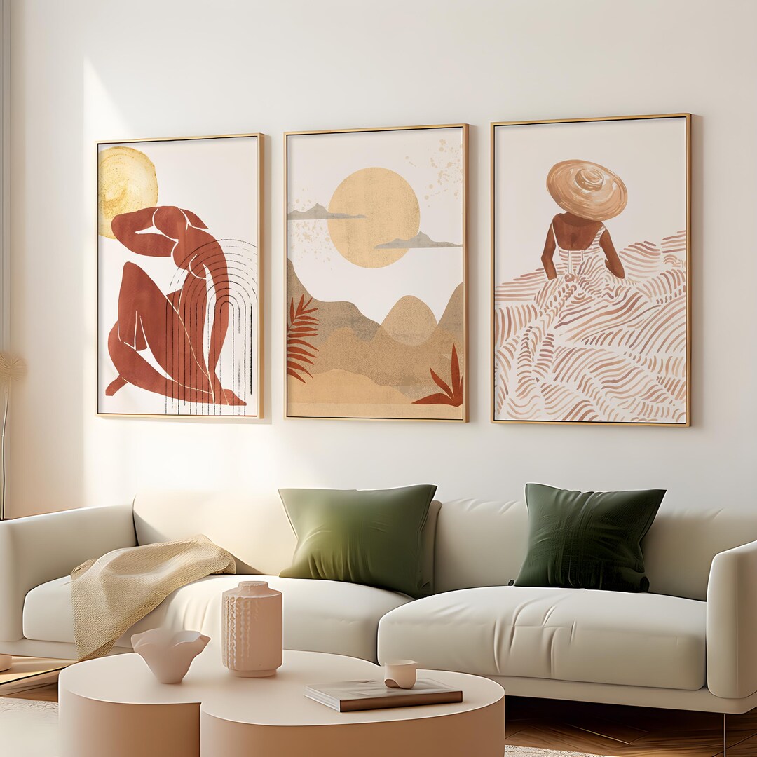 Set of 3 Boho Neutral Living Room Bedroom Prints - Contemporary Wall ...