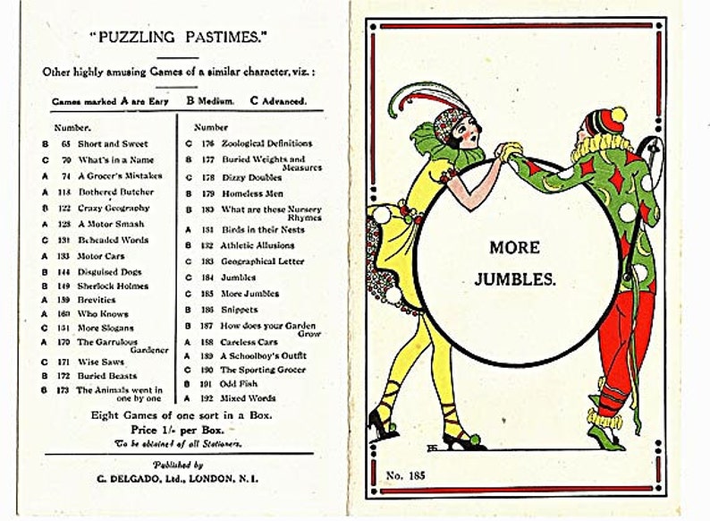 1920s Art Deco English Party Game Card Etsy