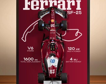 Póster de Ferrari SF25 / Arte mural de Fórmula 1 / Impresión de coche de carreras de F1 / Decoración de deportes de motor