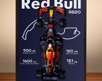 Póster RedBull RB20 / Arte mural de Fórmula 1 / Impresión de coche de carreras de F1 / Decoración de deportes de motor