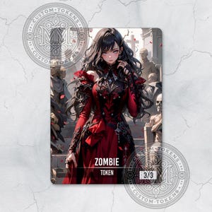 Token ZOMBIE 3/3 - Token de arte personalizado - Estilo anime - Elegancia zombificada: la bella no muerta que se levanta de nuevo