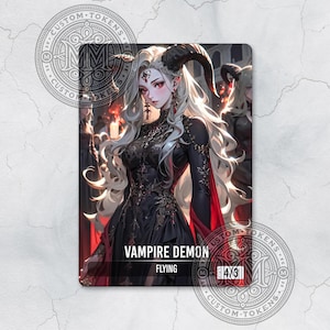 VAMPIRE DEMON Token 4/3 - Black Mana, Custom Art Token - Anime-stijl - Nocturnal Tempter: verbluffende demon vampier op jacht