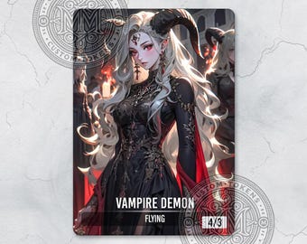 VAMPIRE DEMON Token 4/3 - Black Mana, Custom Art Token - Anime style - Nocturnal Tempter: Stunning Demon Vampire on the Hunt