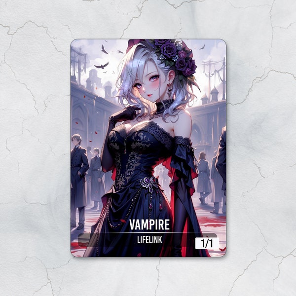 VAMPIRE Token 1/1 - Lifelink, Custom Art Token - Anime style - Alluring Immortal: Beautiful Vampire Hidden Among the Multitude