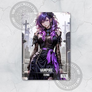 VAMPIR Token 1/1 - Lila, Custom Art Token - Anime style - Ethereal Vampire: Enchanting Beauty Amidst Friedhof