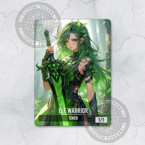 ELF WARRIOR Token 1/1 - GREEN, Custom Art Token - Anime style - Majestic Woodland Guardian: Enchanting Elf Protector