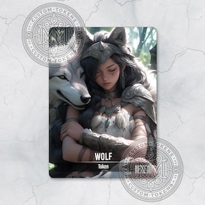 WOLF Token - Verde - Custom Art Token - Estilo anime - Stunning Lady and her Majestic Wolf Companion