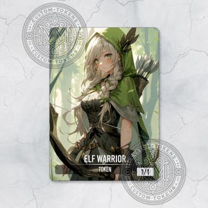 ELF WARRIOR Token 1/1 - GREEN, Custom Art Token - Anime style - Alluring Woodland Sentinel: Elf Defender of the Woods