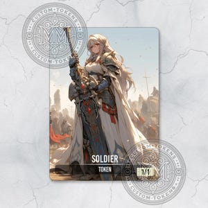 SOLDIER Token 1/1 - White and Blue, Custom Art Token - Anime style - Radiant Swordsman: A Lovely Soldier with a Towering Blade