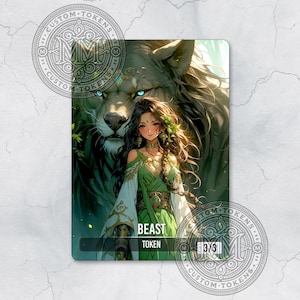 Gettone BEAST - VERDE - Gettone artistico personalizzato - Stile anime - Elegante signora e il suo compagno lupino