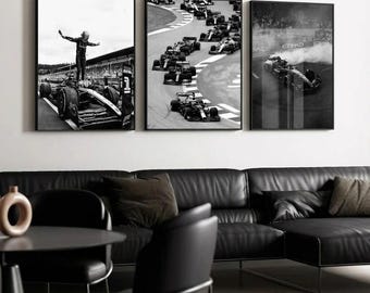 Motorsport Wall Art Set of 3 Race Car Print Grand Prix Poster Bachelor Pad Decor Black White Speed Photography Digital Download