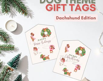 Dachshund Christmas Gift Tags | Festive Holiday Labels (Digital)