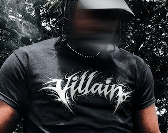 Villain T-Shirt – Neo Tribal Typography, Vampire Fang Graphic, Streetwear Tee