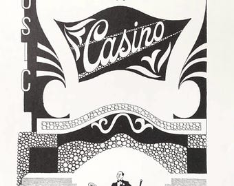 Oryginalna strona z grafiką vintage – „Gene Kelly, Casino, Singin’ in the Rain” autorstwa Roberta Sherriffsa (1952)