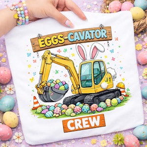 Eier Cavator SVG PNG | Osterbagger Hase SVG | Eier Cavator Crew Shirt Motiv | Witzige Baustelle Ostern | Kinder Oster Shirt Cricut
